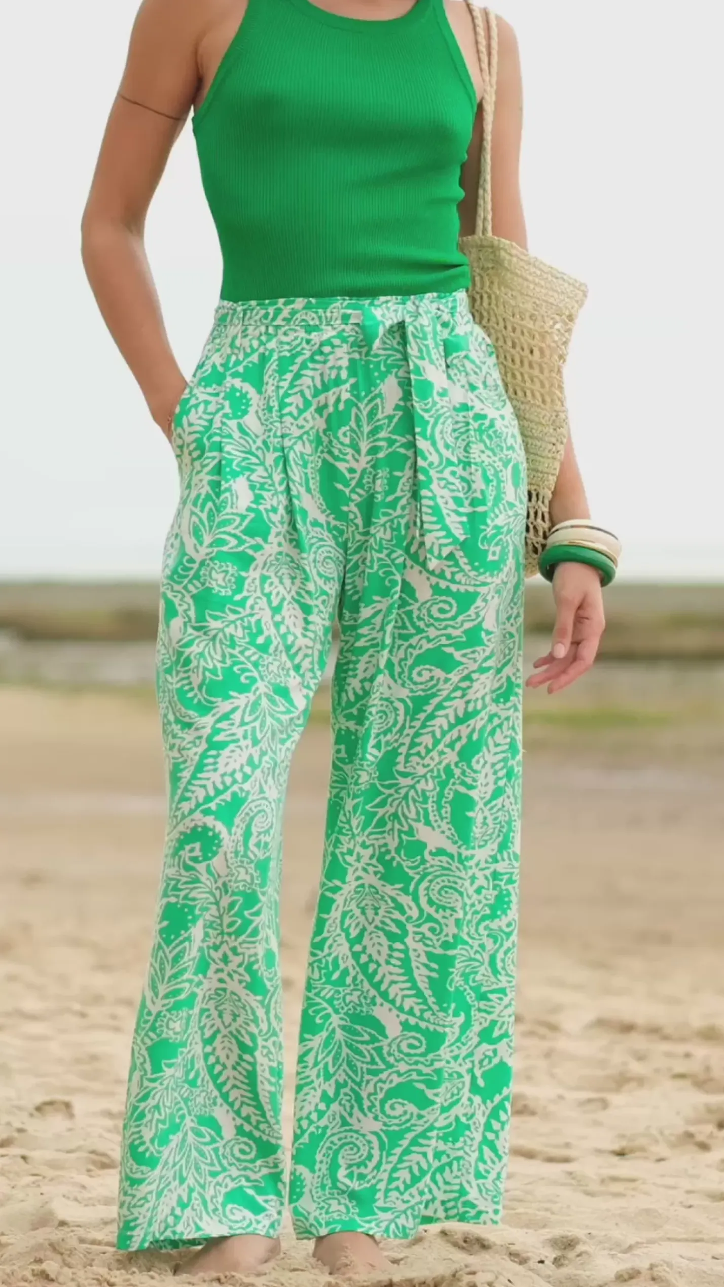 LA PETITE ÉTOILE Pantalons & Jeans|Pantalon Lemaa Vert/Ecru